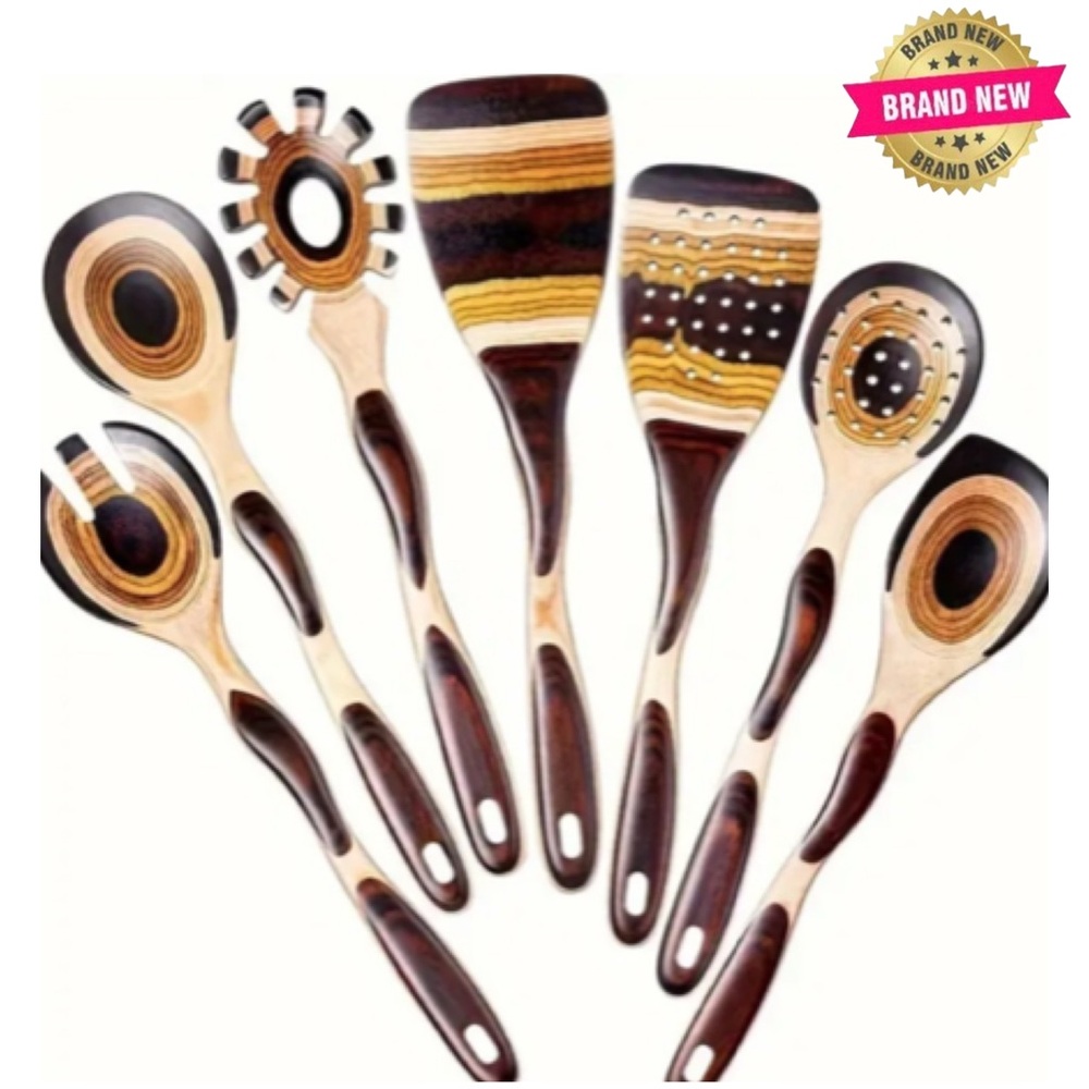 7-Piece Cooking Utensil Set / Pakkawood Wooden Spoons And Spatulas